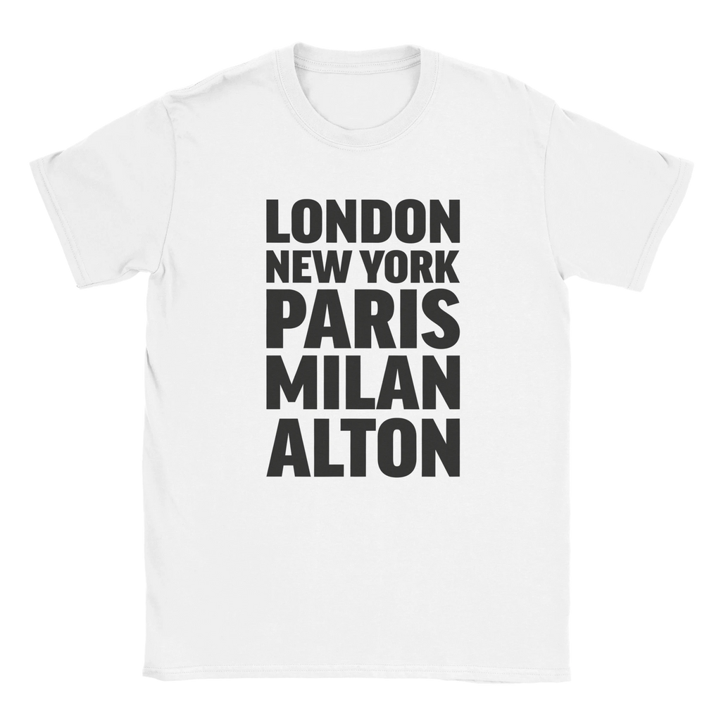 ALTON T-shirt by Place name prints. A light hearted typographic design featuring London, New York, Paris and Milan
