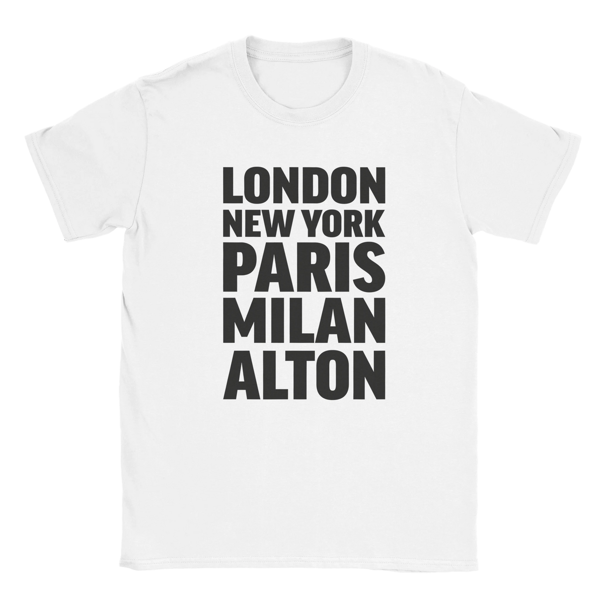 ALTON T-shirt by Place name prints. A light hearted typographic design featuring London, New York, Paris and Milan