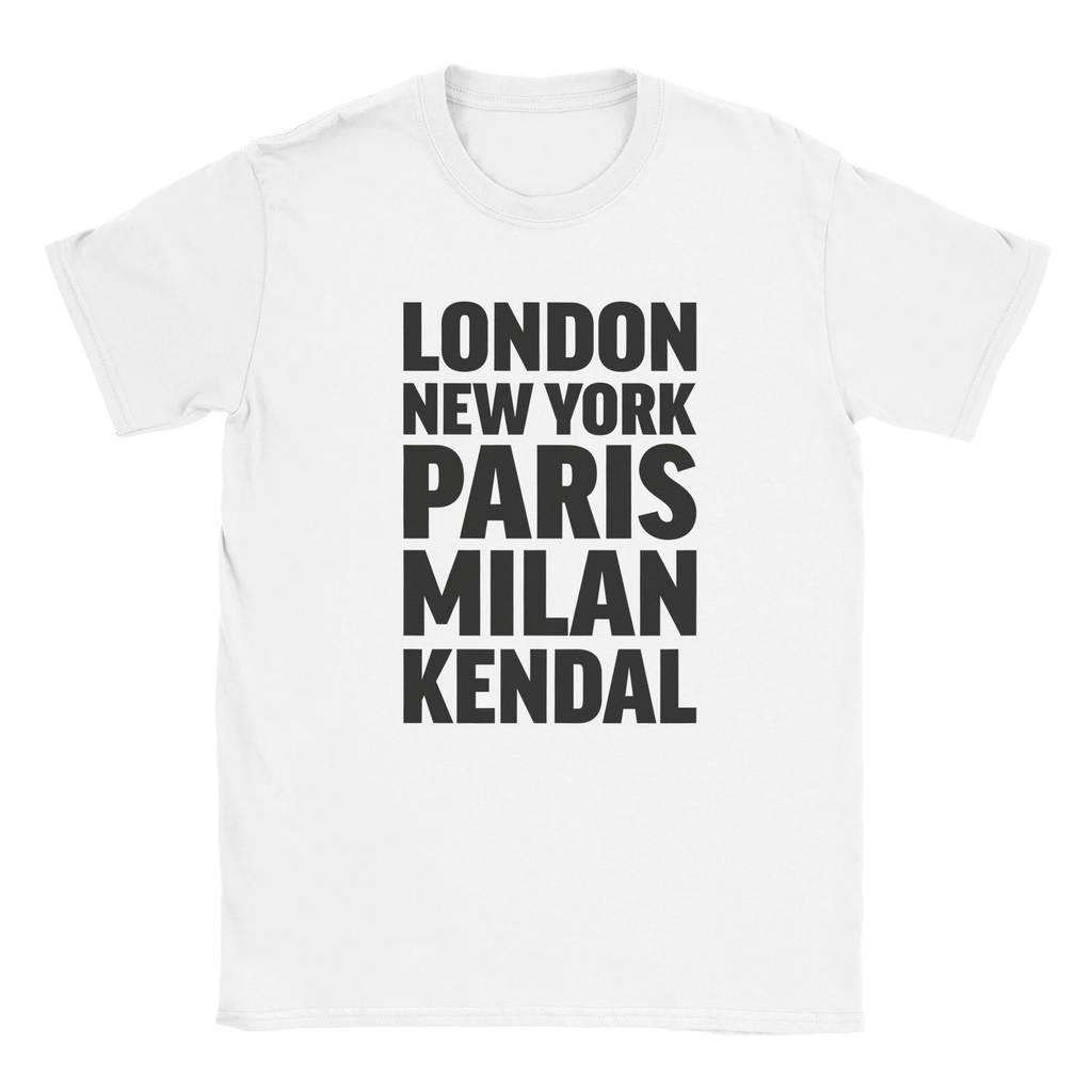 KENDAL T-shirt by Place name prints. A light hearted typographic design featuring London, New York, Paris and Milan