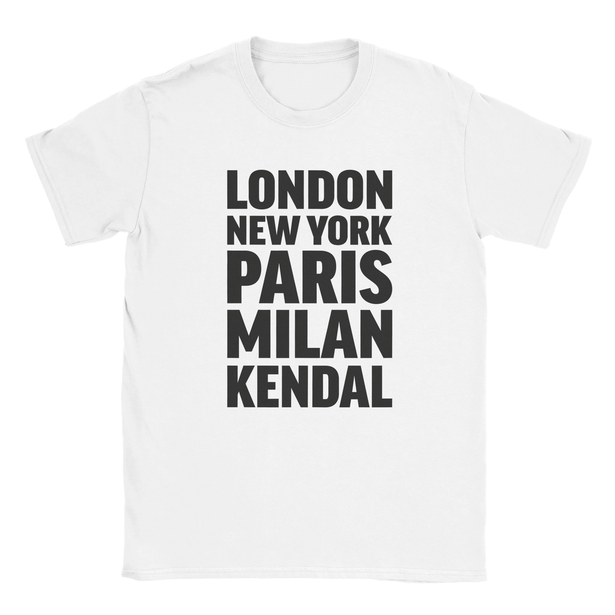 KENDAL T-shirt by Place name prints. A light hearted typographic design featuring London, New York, Paris and Milan