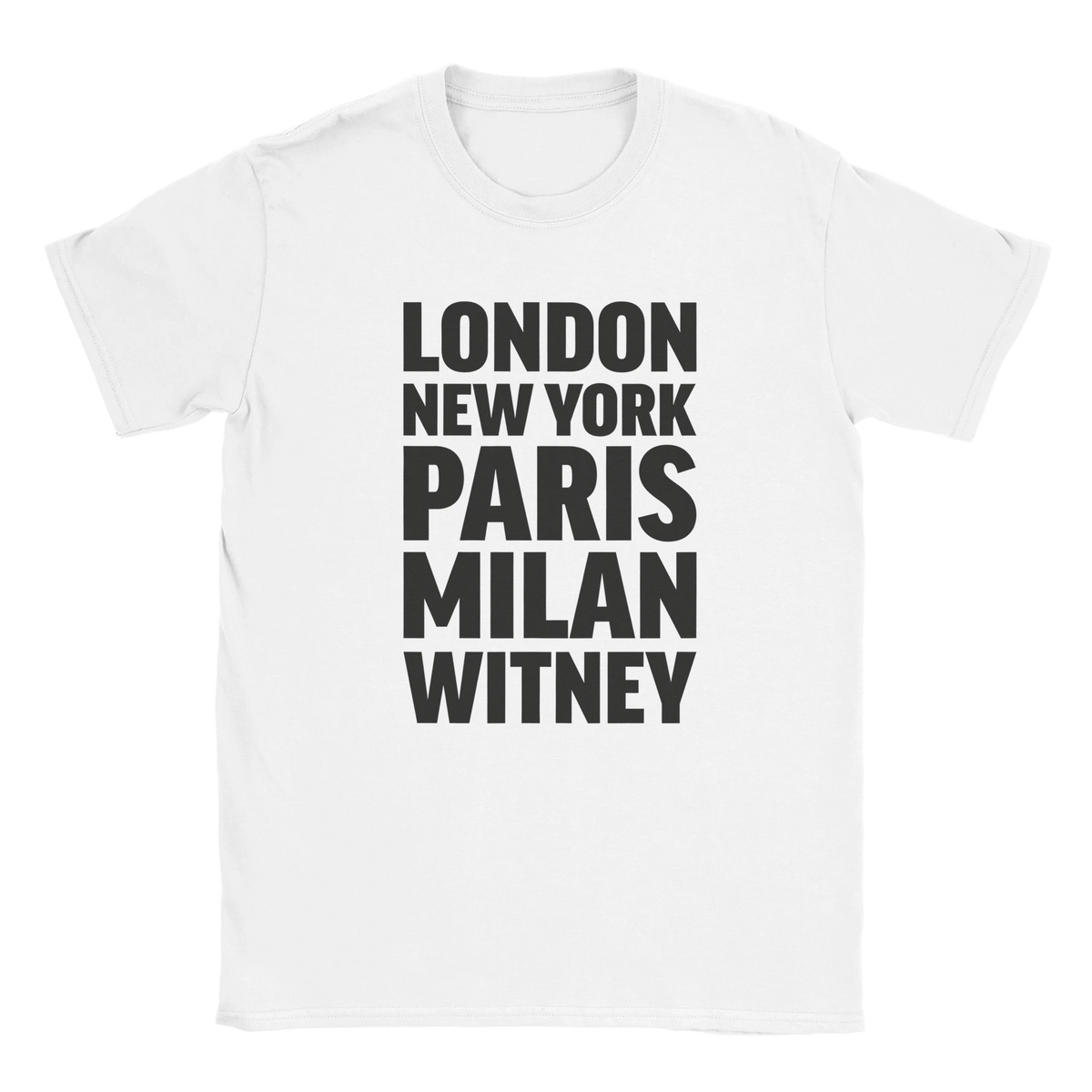 WITNEY T-shirt by Place name prints. A light hearted typographic design featuring London, New York, Paris and Milan