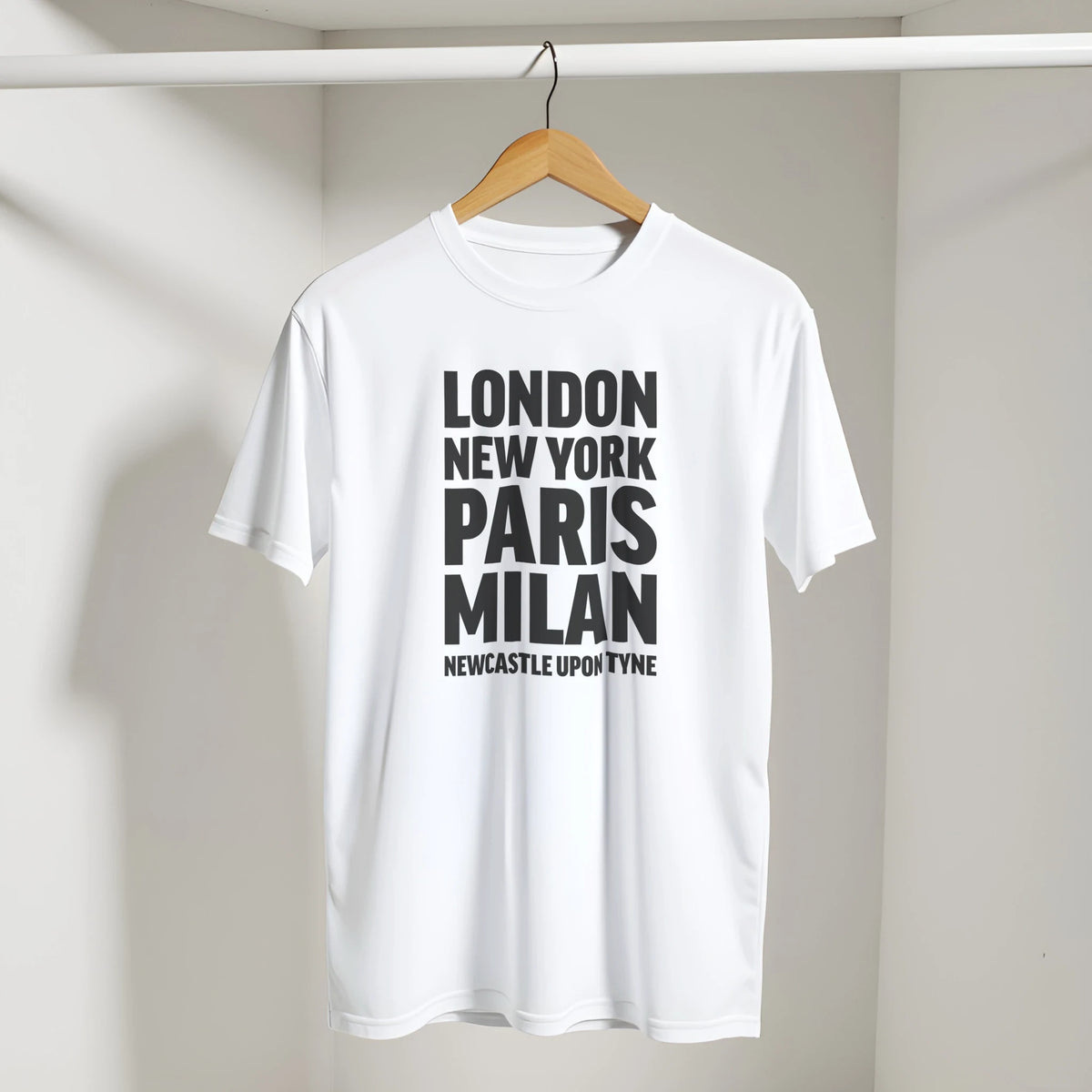 NEWCASTLE-UPON-TYNE T-shirt by Place name prints. A light hearted typographic design featuring London, New York, Paris and