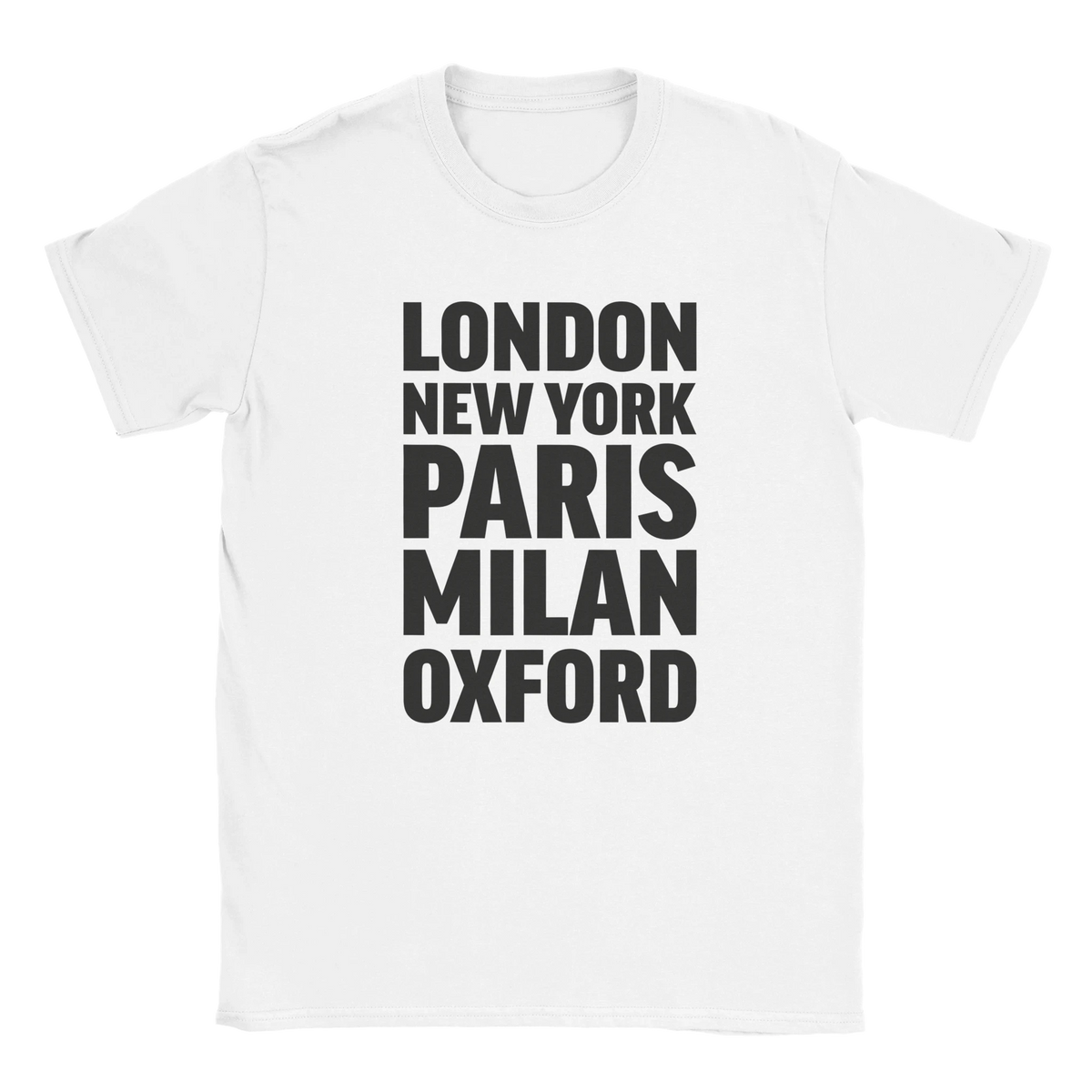 OXFORD T-shirt by Place name prints. A light hearted typographic design featuring London, New York, Paris and Milan