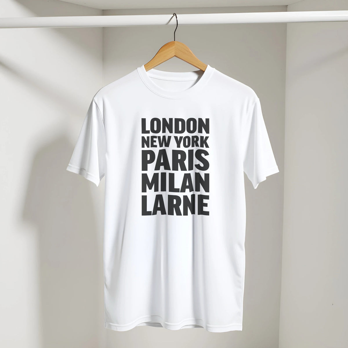 LARNE T-shirt by Place name prints. A light hearted typographic design featuring London, New York, Paris and Milan