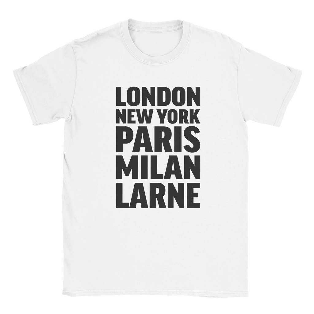 LARNE T-shirt by Place name prints. A light hearted typographic design featuring London, New York, Paris and Milan