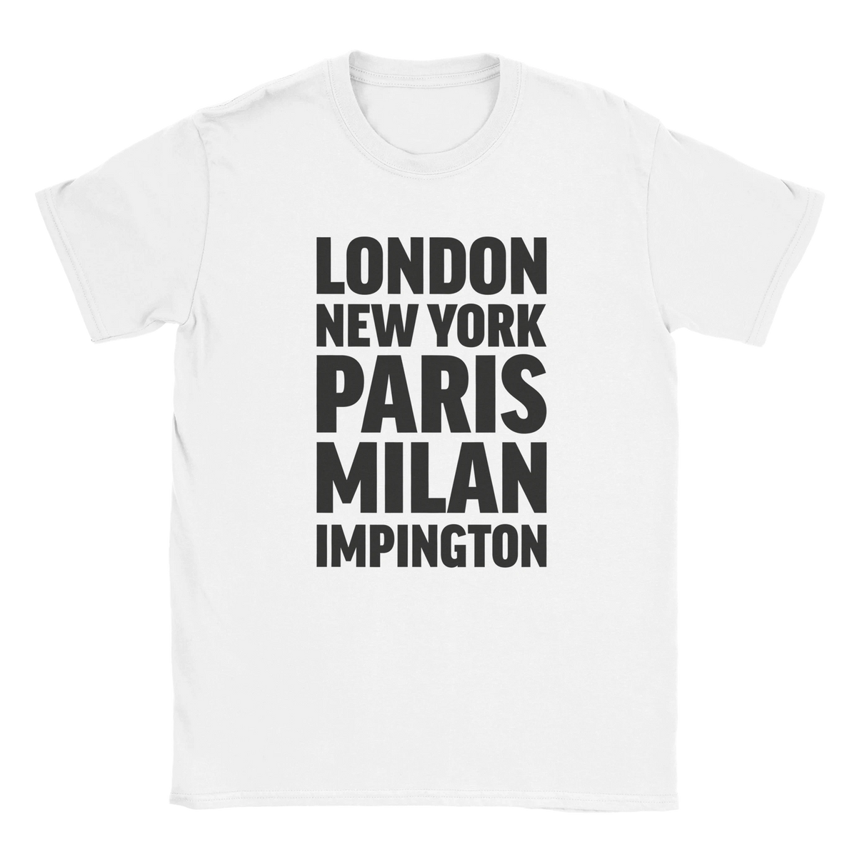 IMPINGTON T-shirt by Place name prints. A light hearted typographic design featuring London, New York, Paris and Milan