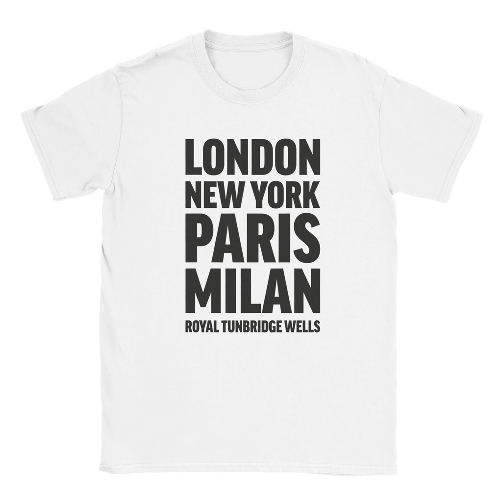 ROYAL-TUNBRIDGE-WELLS T-shirt by Place name prints. A light hearted typographic design featuring London, New York, Paris and