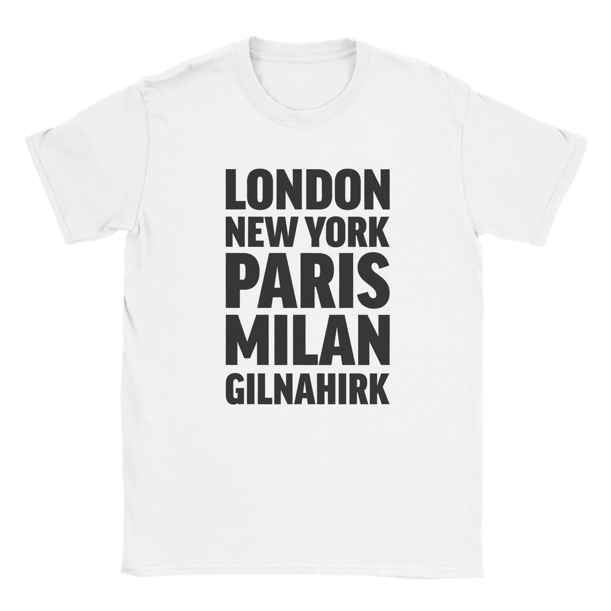 GILNAHIRK T-shirt by Place name prints. A light hearted typographic design featuring London, New York, Paris and Milan