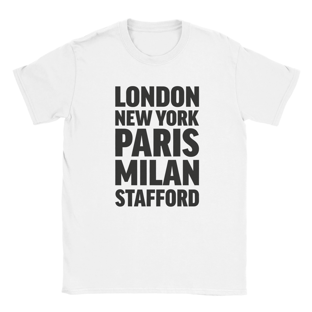 STAFFORD T-shirt by Place name prints. A light hearted typographic design featuring London, New York, Paris and Milan