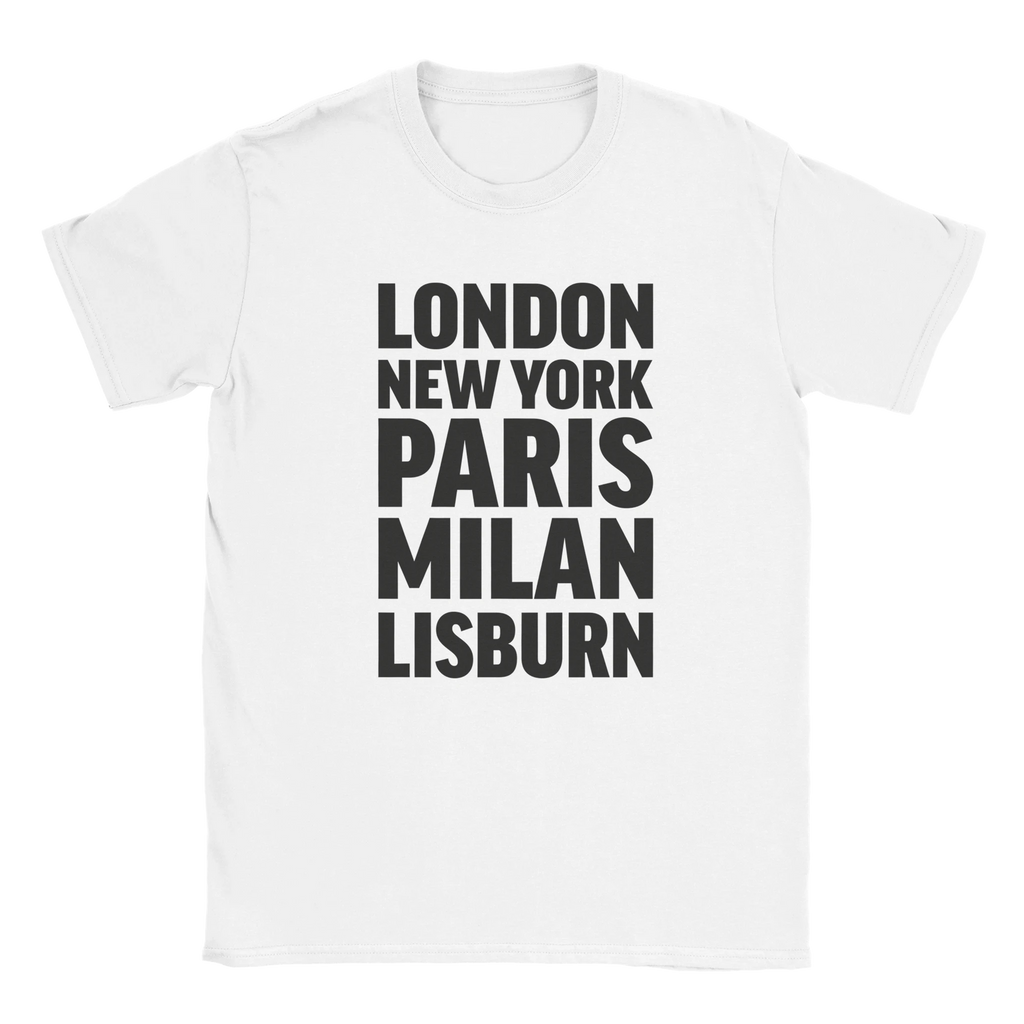 LISBURN T-shirt by Place name prints. A light hearted typographic design featuring London, New York, Paris and Milan